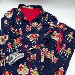 P.J. Salvage Navy and Red Sock Monkey Family Christmas Flannel Pajamas, Medium